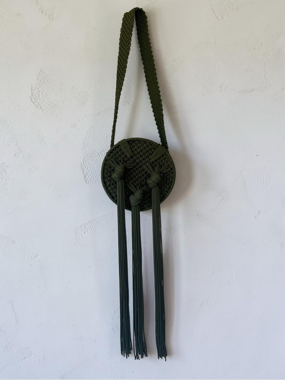 NWT Dramatic Green Fringe Macrame Round Shoulder Bag Knotted Boho African